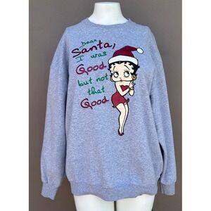 Betty Boop Sweatshirt XL Gray Pullover Dear Santa Christmas Holiday 2004 Glam